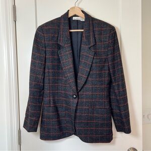 Anne Klein Vintage 1980-90s Wool Tweed Blazer - Navy Blue & Thin Red Stripe ❤️🖌️